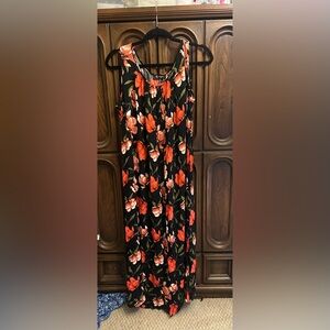 Elegant Floral Dress in Black and Red